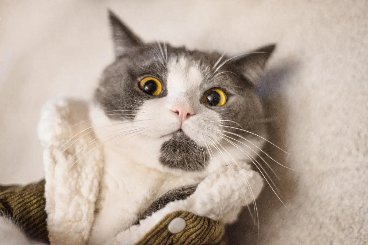 a gray and white cat wearing a jacket | kittynook