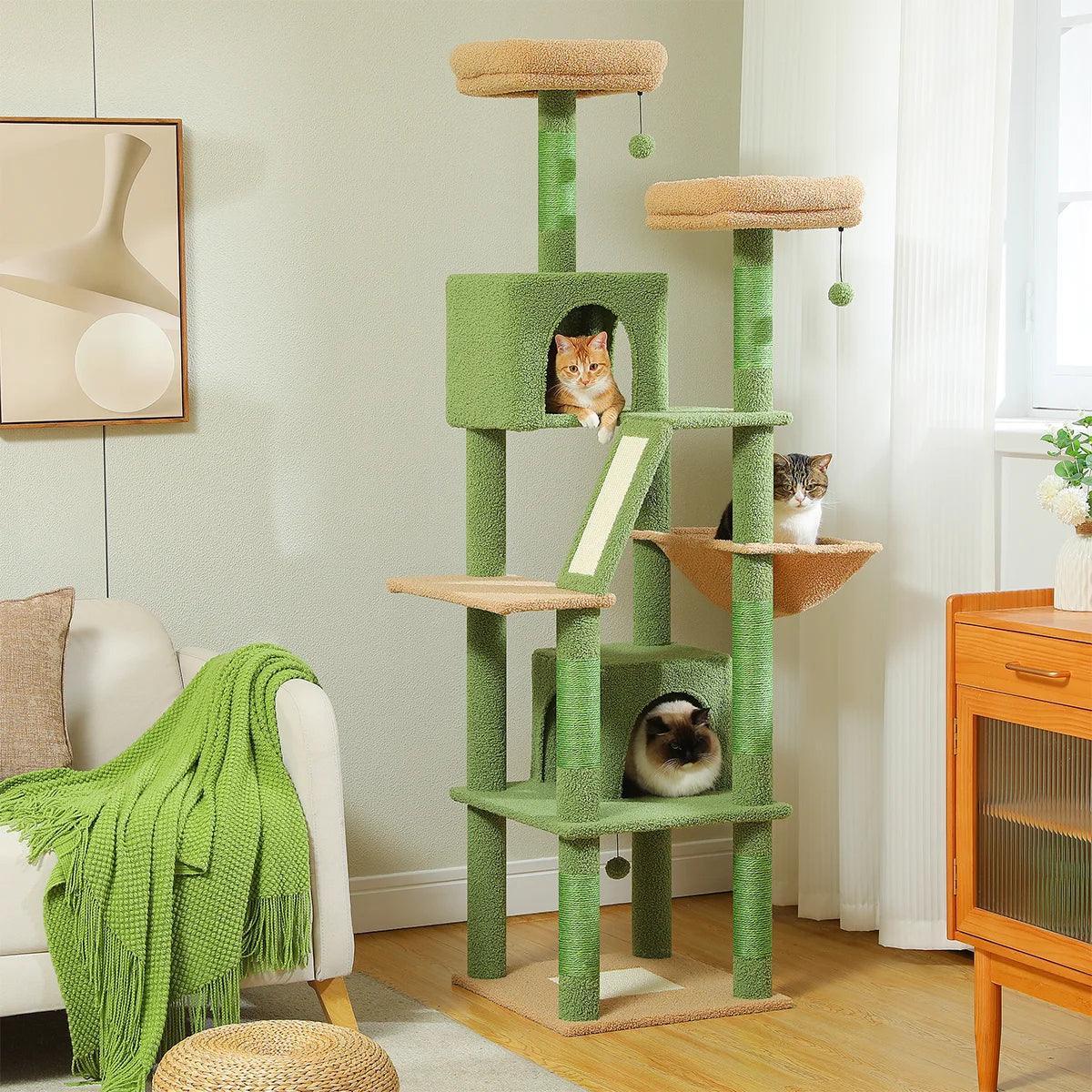 Multi-Level Cat Condo for Large Cats Cat Furniture KittyNook Greens and Browns