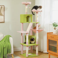 Thumbnail for Multi-Level Cat Condo for Large Cats Cat Furniture KittyNook Greens and Pinks