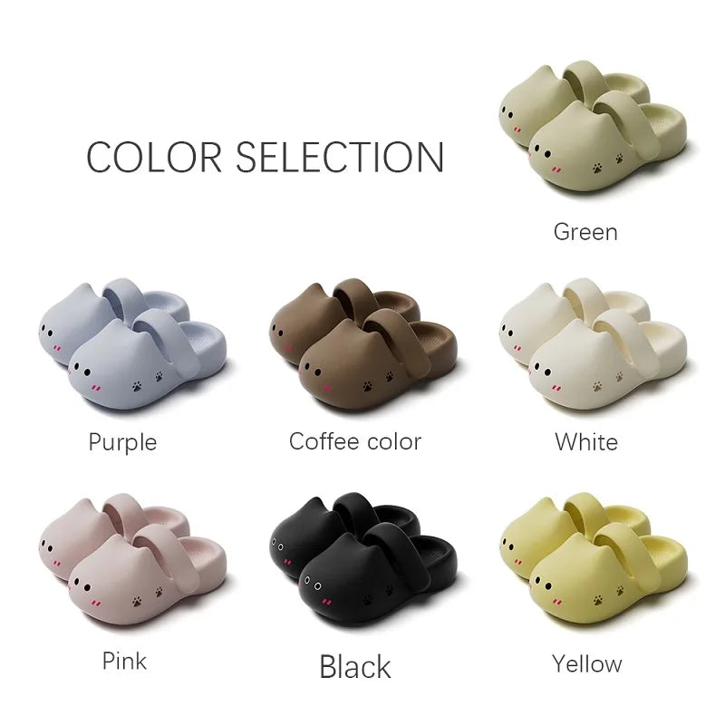 Six pairs of Adorable Cat Face Comfort Sandals by KittyNook Cat Co. with non-slip soles for safety and comfort.