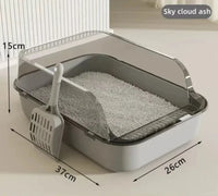 Thumbnail for KittyNook Cat Co. Mess-Free Cat Litter Tray, 15x37x26cm, grey, semi-enclosed with scoop and litter included.