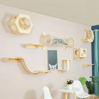 Thumbnail for The Luxurious Wall-Mounted Cat Paradise by KittyNook Cat Co. features a cat lounging in a tunnel above table and chairs.