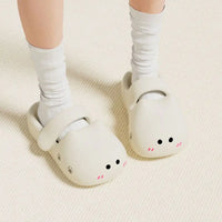 Thumbnail for Person wearing white socks and KittyNook Cat Co. Adorable Cat Face Comfort Sandals with non-slip soles.