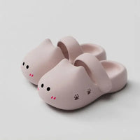 Thumbnail for KittyNook Cat Co.’s Adorable Cat Face Comfort Sandals feature pink cat designs, paw prints, blush, and a non-slip sole.