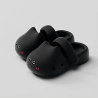 Thumbnail for KittyNook Cat Co. Adorable Cat Face Comfort Sandals: black with cute faces, pink cheeks, and non-slip soles.