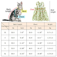 Thumbnail for KittyNook Cat Co. Summer Cotton Cat Dress size chart (XS–XL): measure back, chest, neck for breezy, soft comfort.