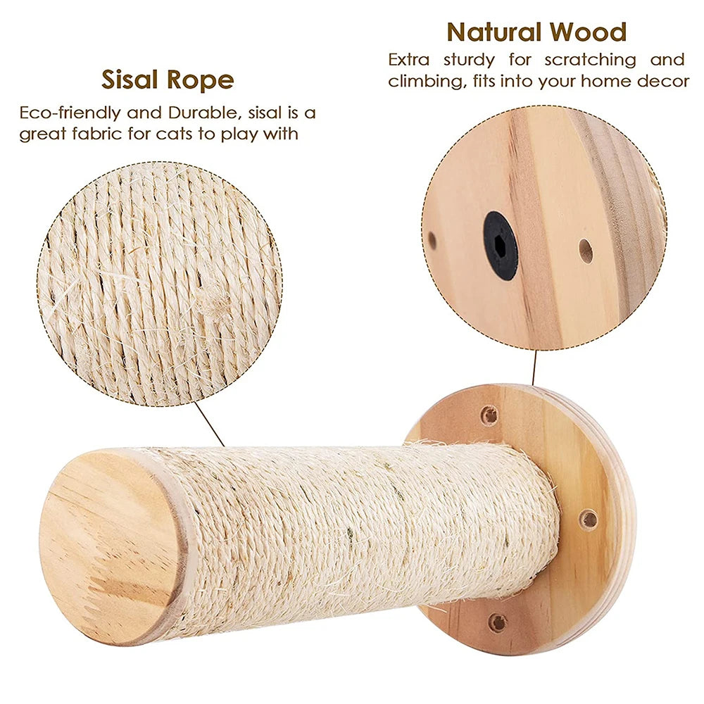 KittyNook Cat Co.’s Luxurious Wall-Mounted Cat Paradise features fine wood and sisal—premium quality in close-up detail.