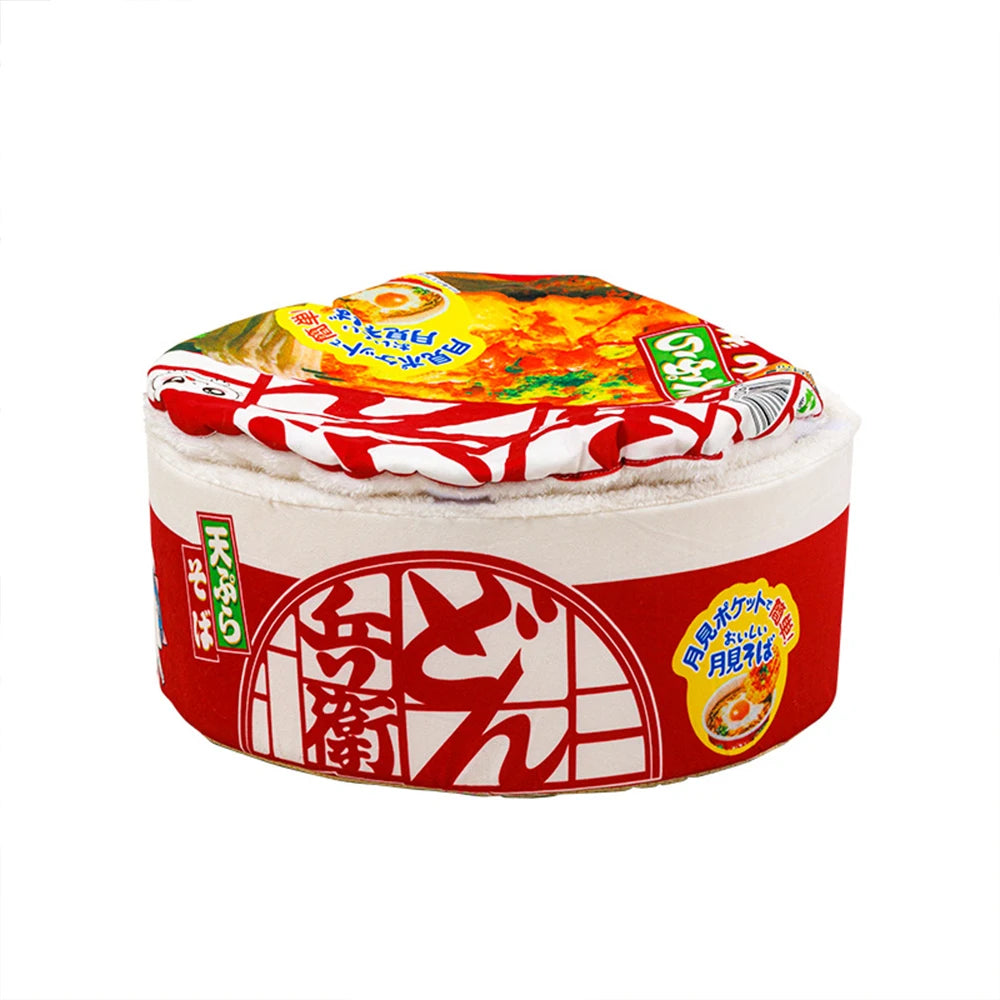 Round "Instant Noodles Cat Bed" by KittyNook Cat Co., featuring a colorful, comfort-themed Japanese noodle design.