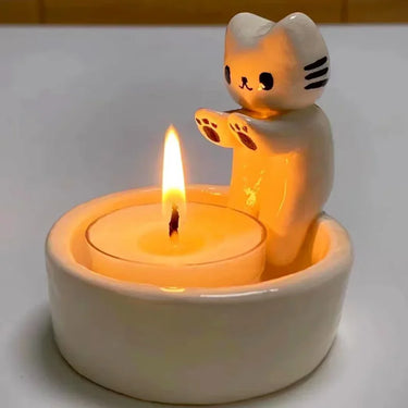 KittyNook Cat Co. Cute Kitten Candle Holder—paws raised, cozy decor, and a mood booster for any home.