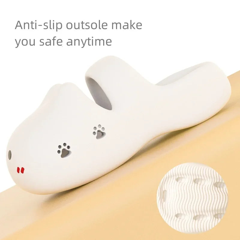 KittyNook Cat Co. Adorable Cat Face Comfort Sandals: Anti-slip sole keeps you safe. Cute paw print cutouts, white design.