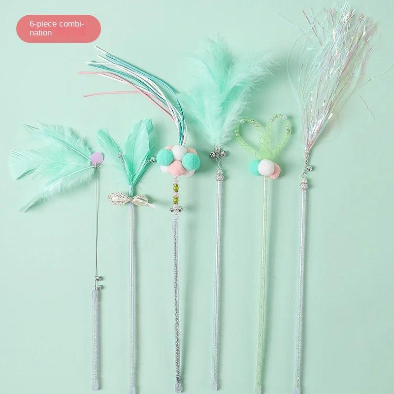 Fairy Flare Cat Stick Toy in green, six pieces
