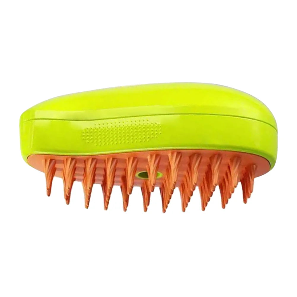 KittyNook Cat Co. Electric Cat Grooming Brush: yellow-orange, handheld, short wide bristles for pets.