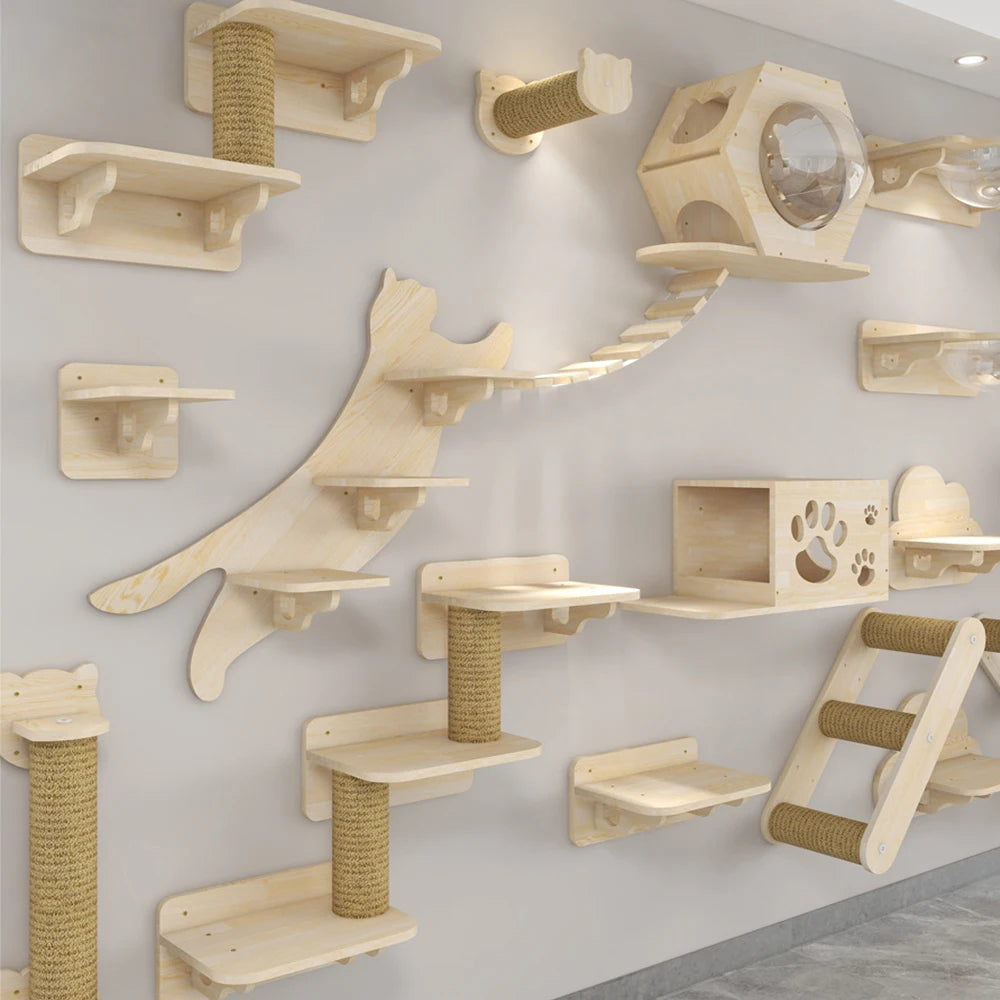 The Luxurious Wall-Mounted Cat Paradise by KittyNook Cat Co. offers premium indoor play with shelves and a bridge.