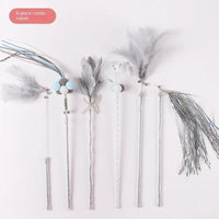Thumbnail for Fairy Flare Cat Stick Toy in grey, six pieces