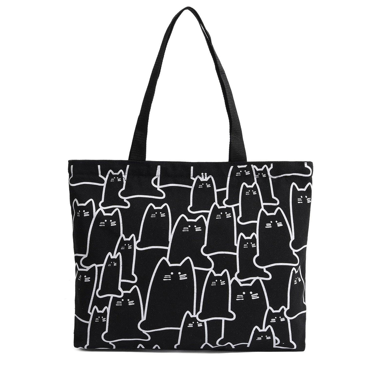 Arty Cat Canvas Tote Handbags KittyNook Cat Company Black