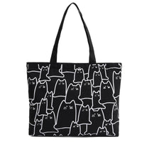 Thumbnail for Arty Cat Canvas Tote Handbags KittyNook Cat Company Black