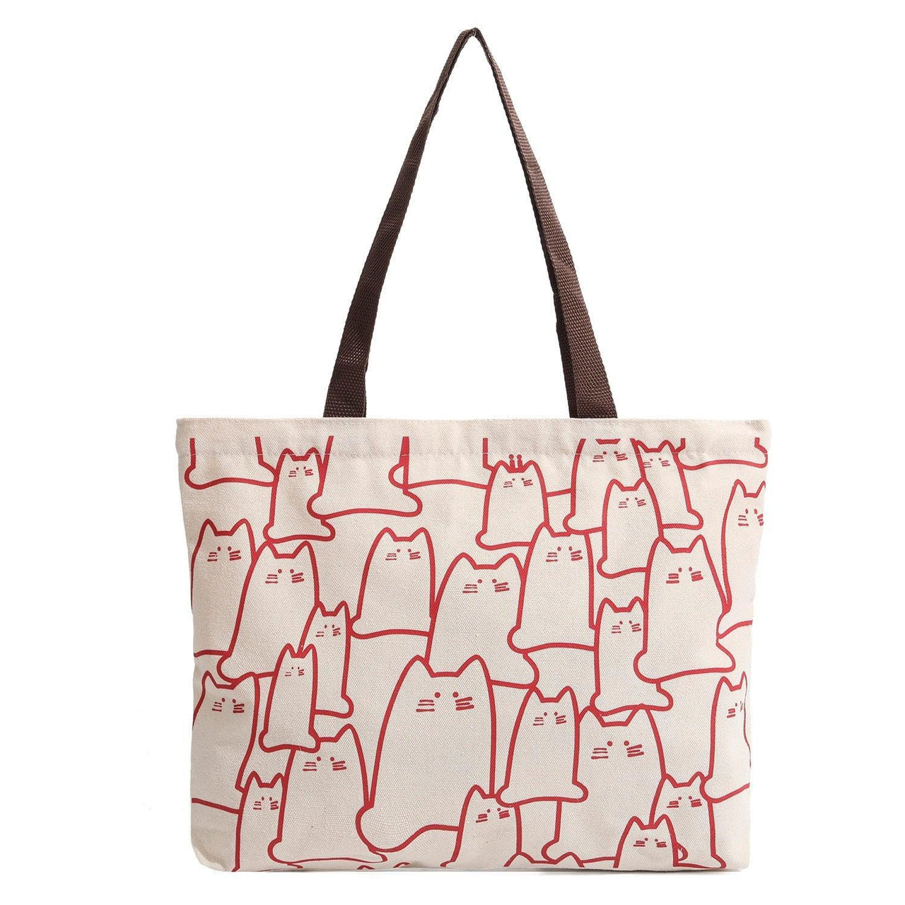 Arty Cat Canvas Tote Handbags KittyNook Cat Company Beige