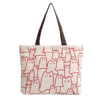 Thumbnail for Arty Cat Canvas Tote Handbags KittyNook Cat Company Beige