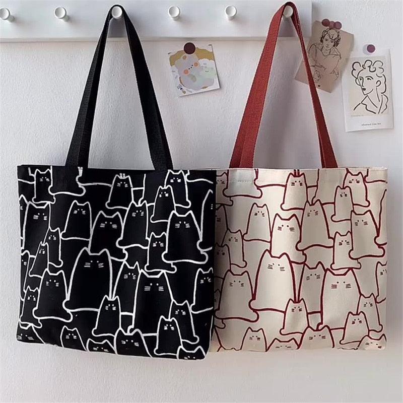 Arty Cat Canvas Tote Handbags KittyNook Cat Company