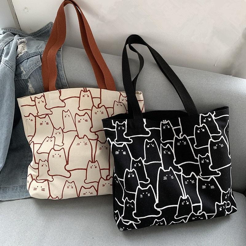 Arty Cat Canvas Tote Handbags KittyNook Cat Company