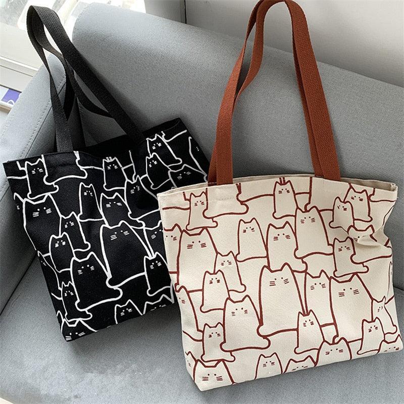 Arty Cat Canvas Tote Handbags KittyNook Cat Company