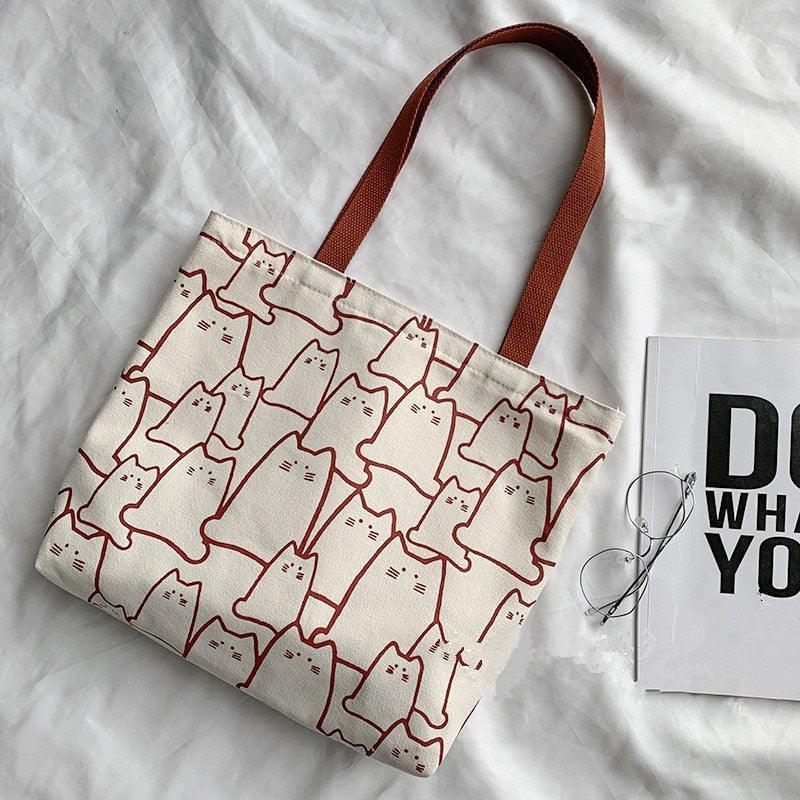 Arty Cat Canvas Tote Handbags KittyNook Cat Company