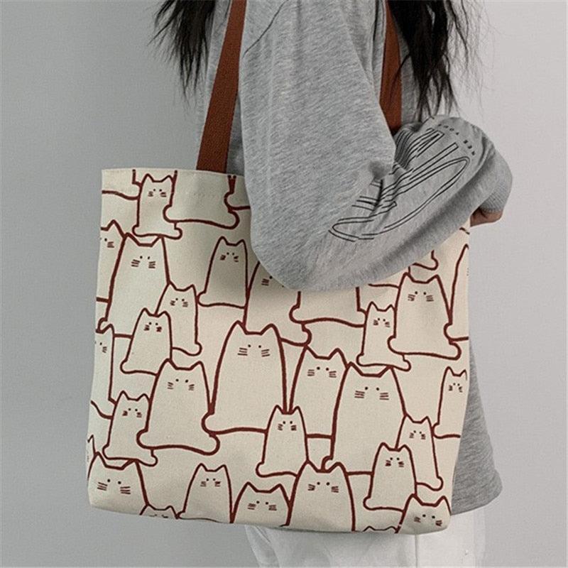 Arty Cat Canvas Tote Handbags KittyNook Cat Company