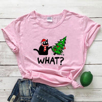 Thumbnail for Black Cat What? Christmas Tee T-Shirt KittyNook Baby Pink S