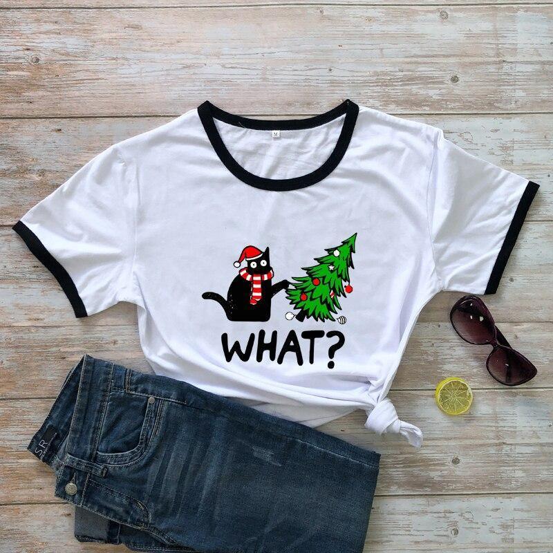 Black Cat What? Christmas Tee T-Shirt KittyNook