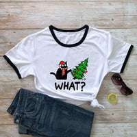 Thumbnail for Black Cat What? Christmas Tee T-Shirt KittyNook