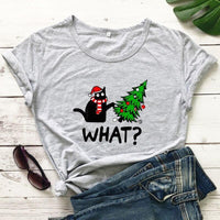 Thumbnail for Black Cat What? Christmas Tee T-Shirt KittyNook Gray S