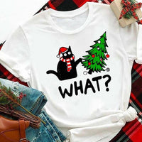 Thumbnail for Black Cat What? Christmas Tee T-Shirt KittyNook