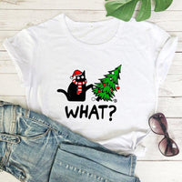 Thumbnail for Black Cat What? Christmas Tee T-Shirt KittyNook White S