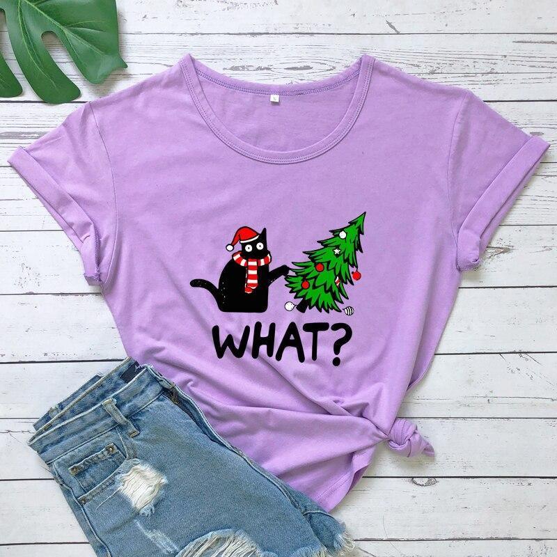 Black Cat What? Christmas Tee T-Shirt KittyNook