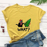 Thumbnail for Black Cat What? Christmas Tee T-Shirt KittyNook Yellow S