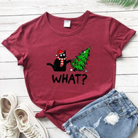 Thumbnail for Black Cat What? Christmas Tee T-Shirt KittyNook Burgundy S