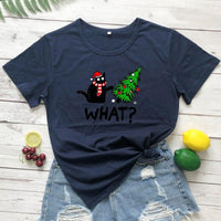 Thumbnail for Black Cat What? Christmas Tee T-Shirt KittyNook Navy S
