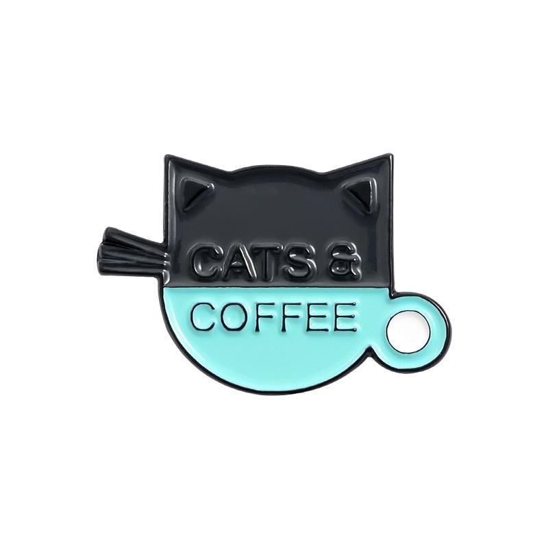 Caffeine Cats Enamel Pin Brooches & Lapel Pins KittyNook Cat Company