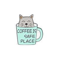 Thumbnail for Caffeine Cats Enamel Pin Brooches & Lapel Pins KittyNook Cat Company Coffee Is Safe Place