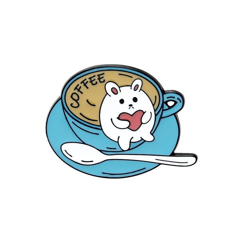 Caffeine Cats Enamel Pin Brooches & Lapel Pins KittyNook Cat Company Coffee <3