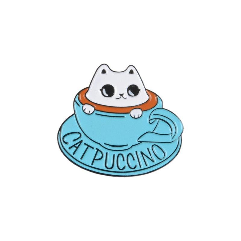 Caffeine Cats Enamel Pin Brooches & Lapel Pins KittyNook Cat Company Catpuccino