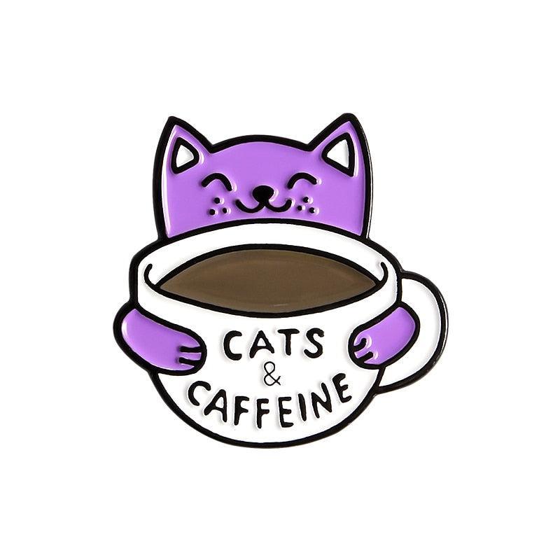 Caffeine Cats Enamel Pin Brooches & Lapel Pins KittyNook Cat Company Cats & Caffeine
