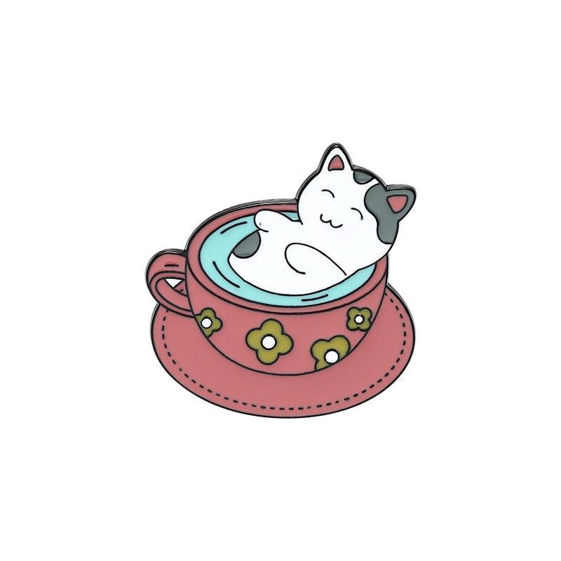 Caffeine Cats Enamel Pin Brooches & Lapel Pins KittyNook Cat Company