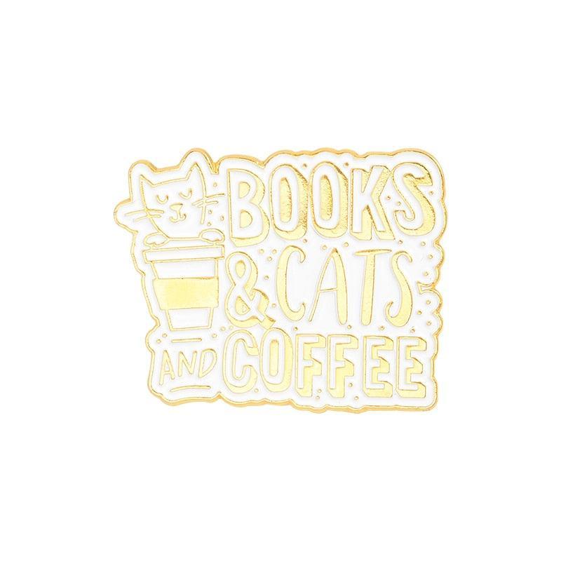 Caffeine Cats Enamel Pin Brooches & Lapel Pins KittyNook Cat Company Books and Cats and Coffee