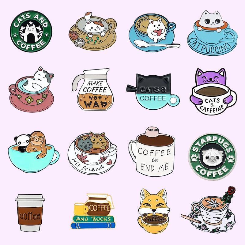Caffeine Cats Enamel Pin Brooches & Lapel Pins KittyNook Cat Company