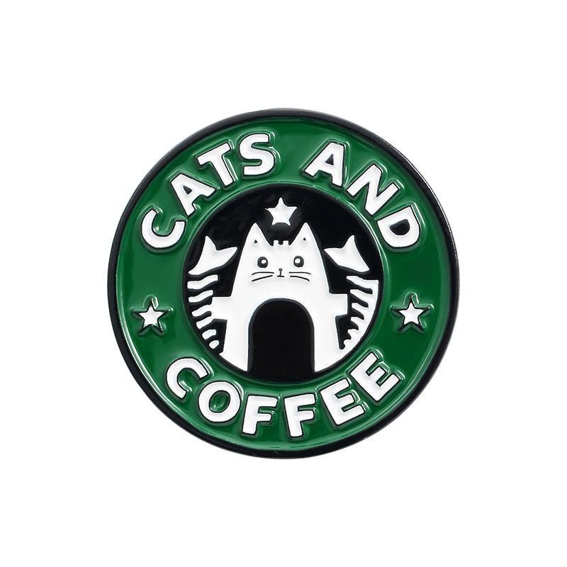 Caffeine Cats Enamel Pin Brooches & Lapel Pins KittyNook Cat Company Cats and Coffee