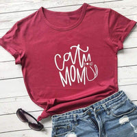 Thumbnail for Cat Mom Printed Tee Shirts & Tops KittyNook Burgundy-White Text S