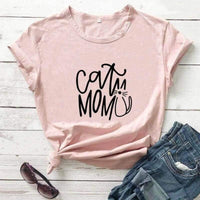 Thumbnail for Cat Mom Printed Tee Shirts & Tops KittyNook Peach-Black Text S