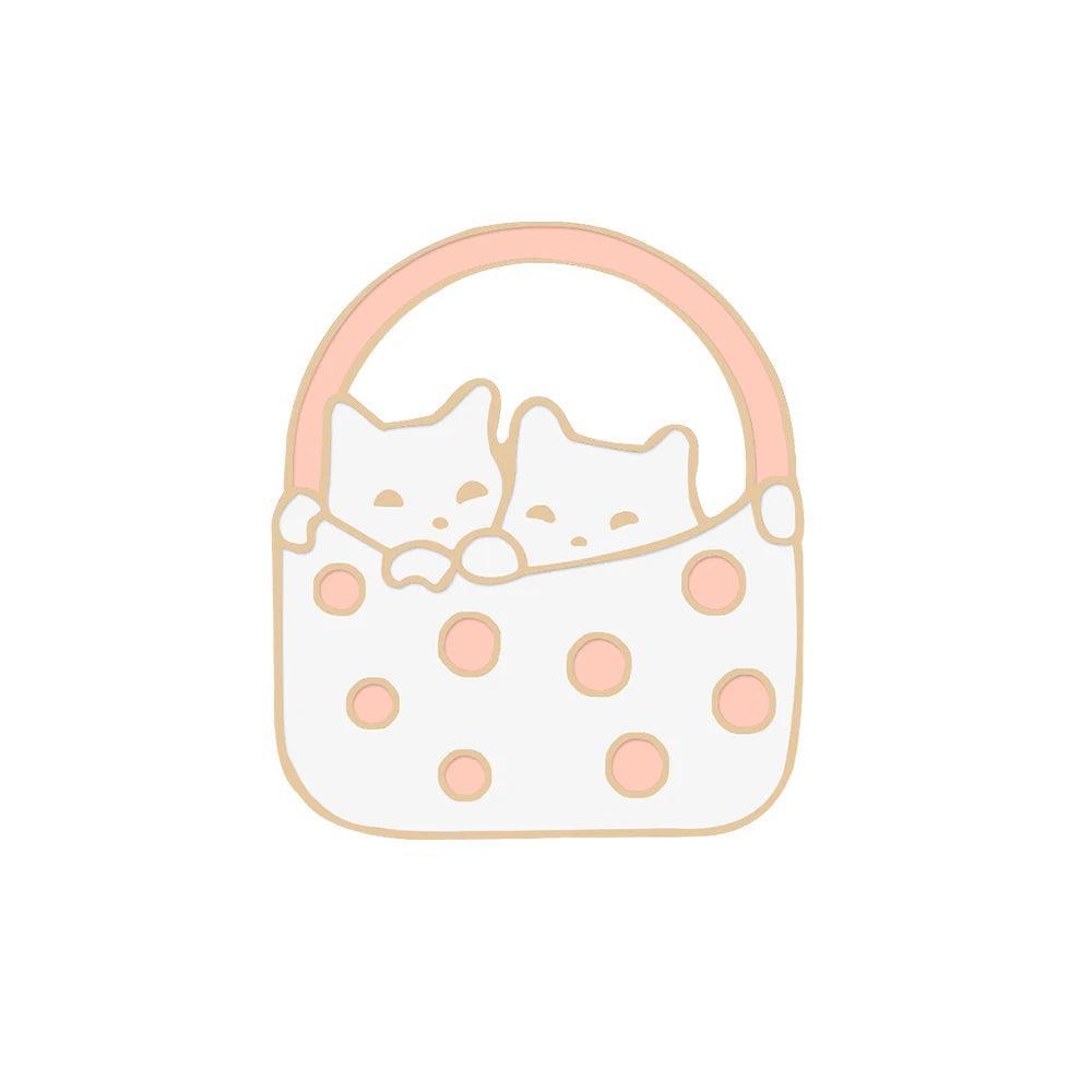 Cat n' Book Enamel Pin KittyNook Cat Company Cats in a Polka Basket