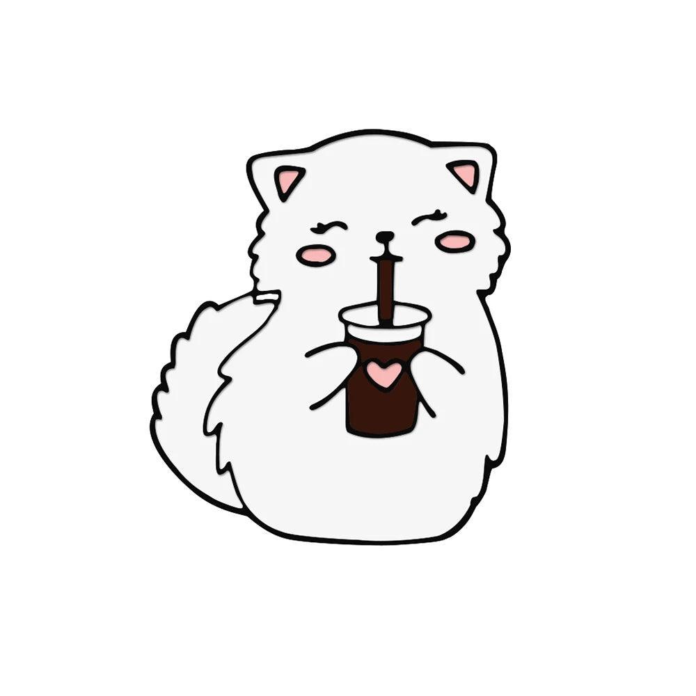 Cat n' Book Enamel Pin KittyNook Cat Company Cat Taking a Sip